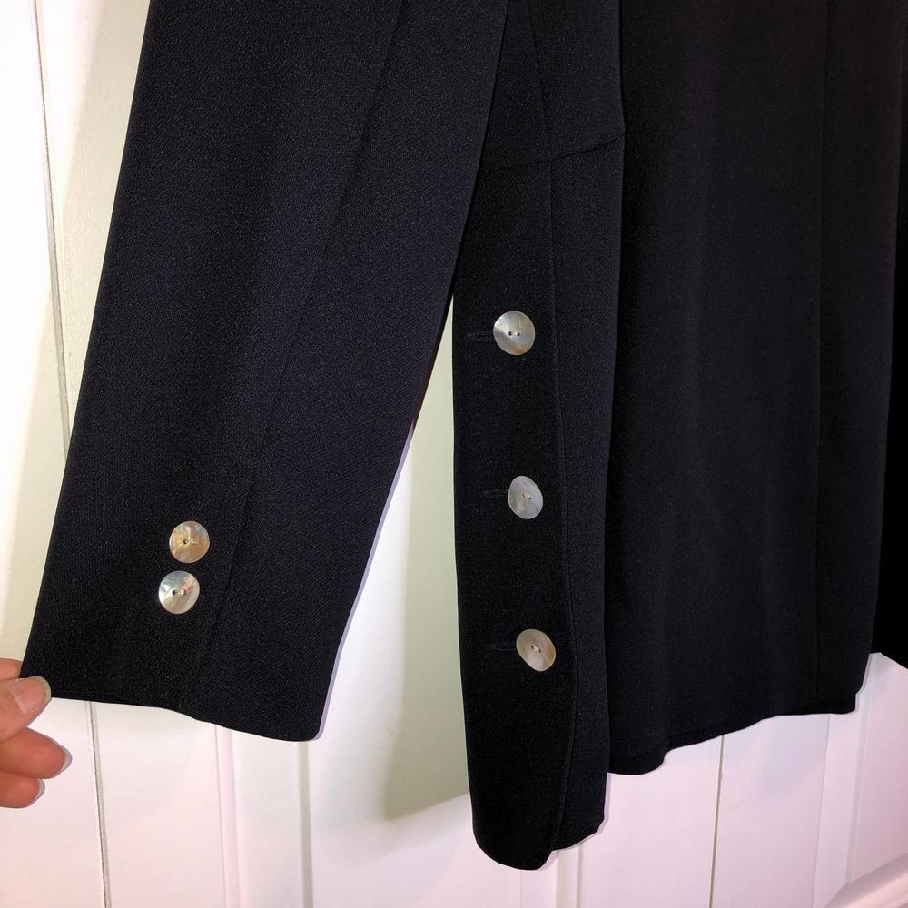 HALSTON Womens Navy Mother of Pearl Button Down Blazer Size 10 - Picture 9 of 10